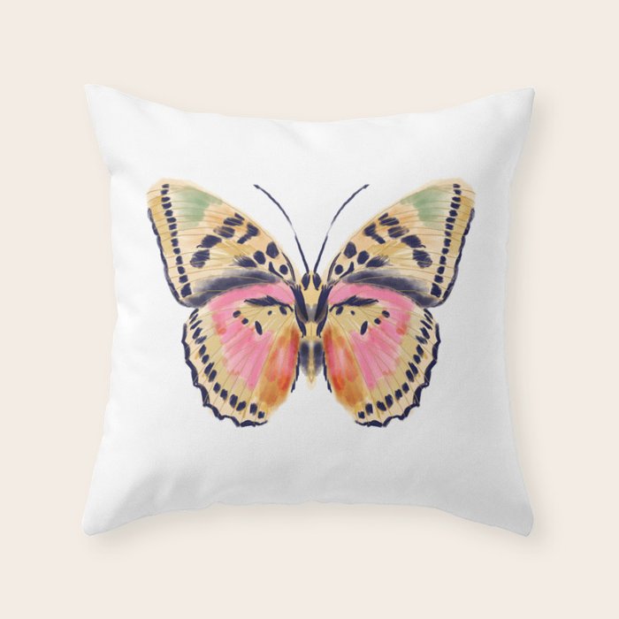 Butterfly Study no. 14 - butterfly art, watercolor butterfly, watercolor butterflies, painted butterfly, butterfly art, pink and yellow butterfly Throw Pillow Gallery Image 6