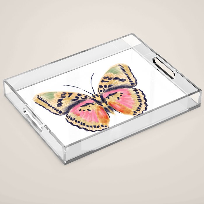Butterfly Study no. 14 - butterfly art, watercolor butterfly, watercolor butterflies, painted butterfly, butterfly art, pink and yellow butterfly Acrylic Tray Gallery Image 1