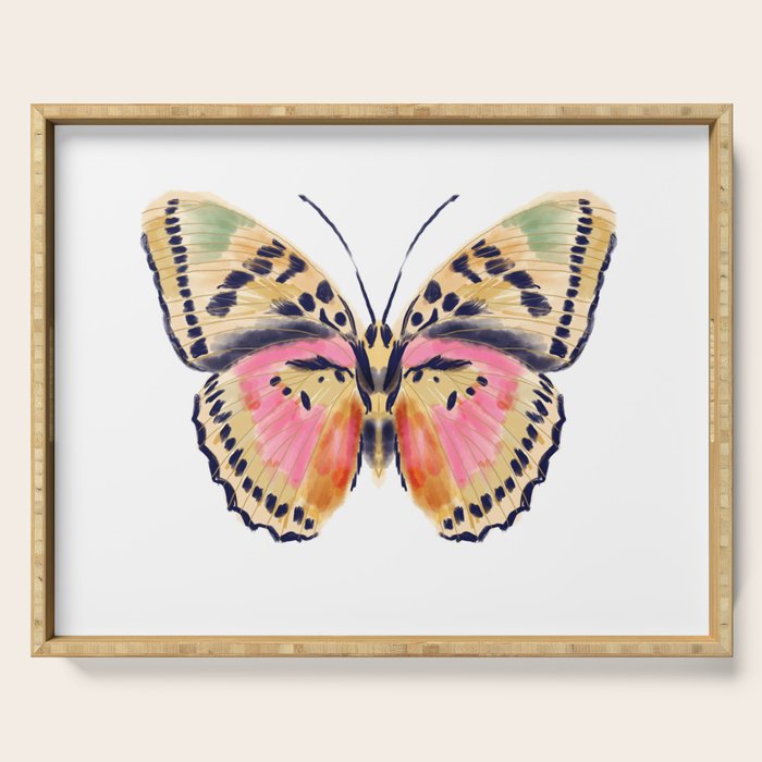 Butterfly Study no. 14 - butterfly art, watercolor butterfly, watercolor butterflies, painted butterfly, butterfly art, pink and yellow butterfly Serving Tray Gallery Image 1