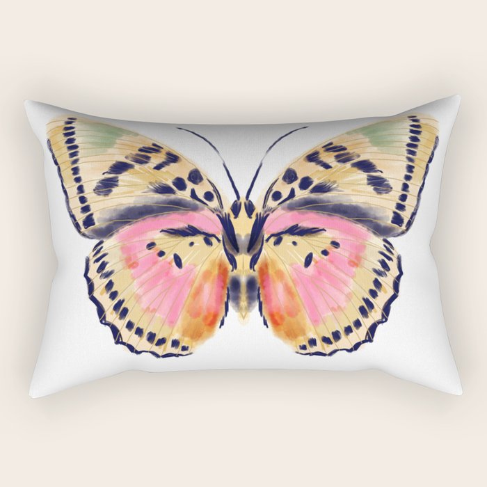 Butterfly Study no. 14 - butterfly art, watercolor butterfly, watercolor butterflies, painted butterfly, butterfly art, pink and yellow butterfly Rectangular Pillow Gallery Image 1
