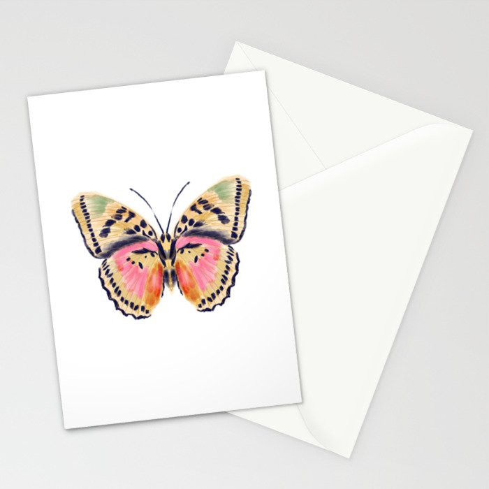 Butterfly Study no. 14 - butterfly art, watercolor butterfly, watercolor butterflies, painted butterfly, butterfly art, pink and yellow butterfly Stationery Card Gallery Image 2