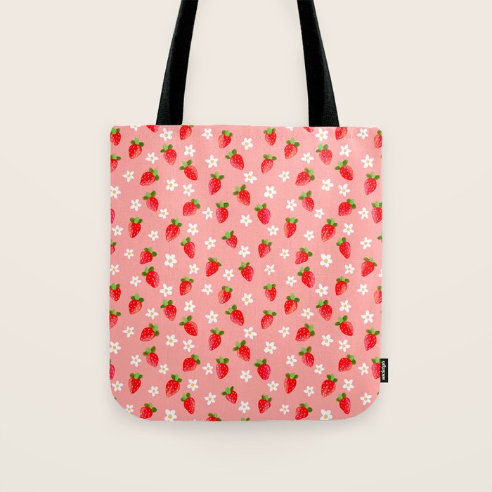Strawberry Pattern- Pink Background Tote Bag Gallery Image 1