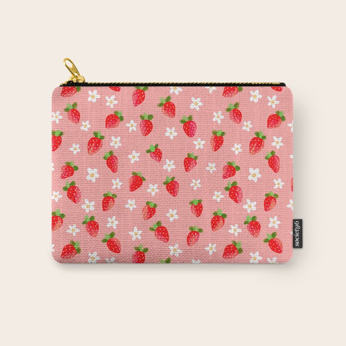 Strawberry Pattern- Pink Background Carry All Pouch Gallery Image 1
