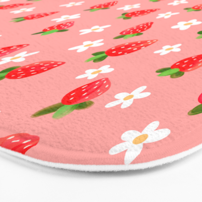 Strawberry Pattern- Pink Background Bath Mat Gallery Image 3