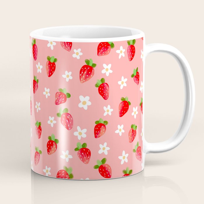 Strawberry Pattern- Pink Background Coffee Mug Gallery Image 1