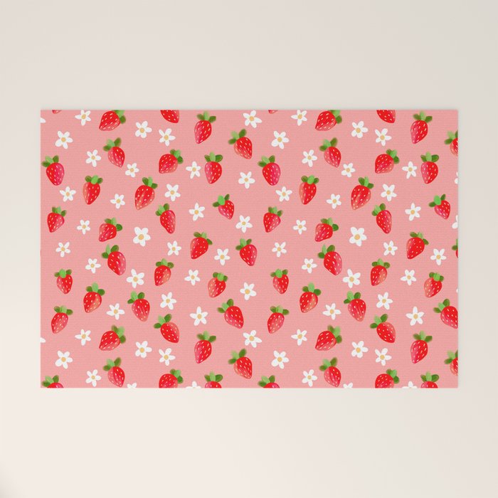 Strawberry Pattern- Pink Background Welcome Mat Gallery Image 1