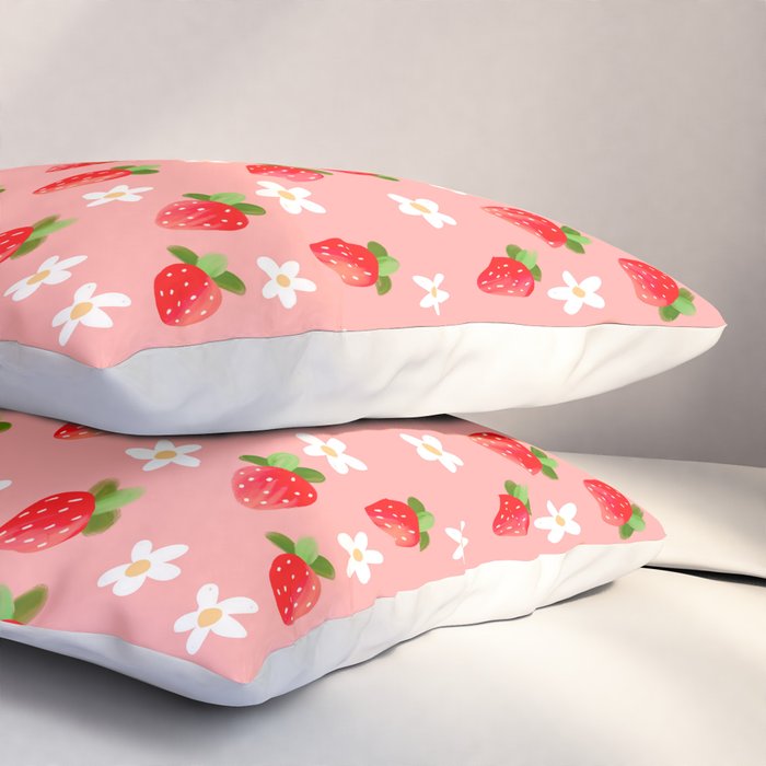 Strawberry Pattern- Pink Background Pillow Sham Gallery Image 3
