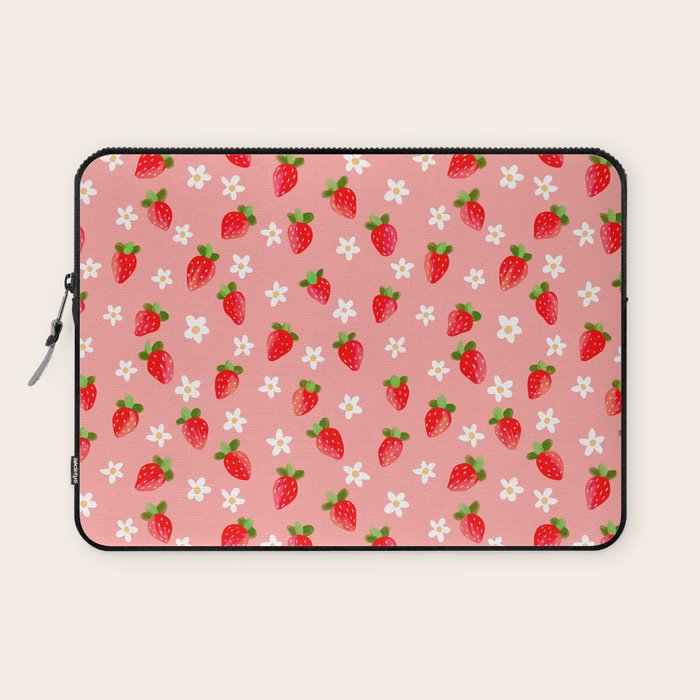Strawberry Pattern- Pink Background Laptop Sleeve Gallery Image 1