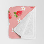 Strawberry Pattern- Pink Background Throw Blanket Gallery Image 3