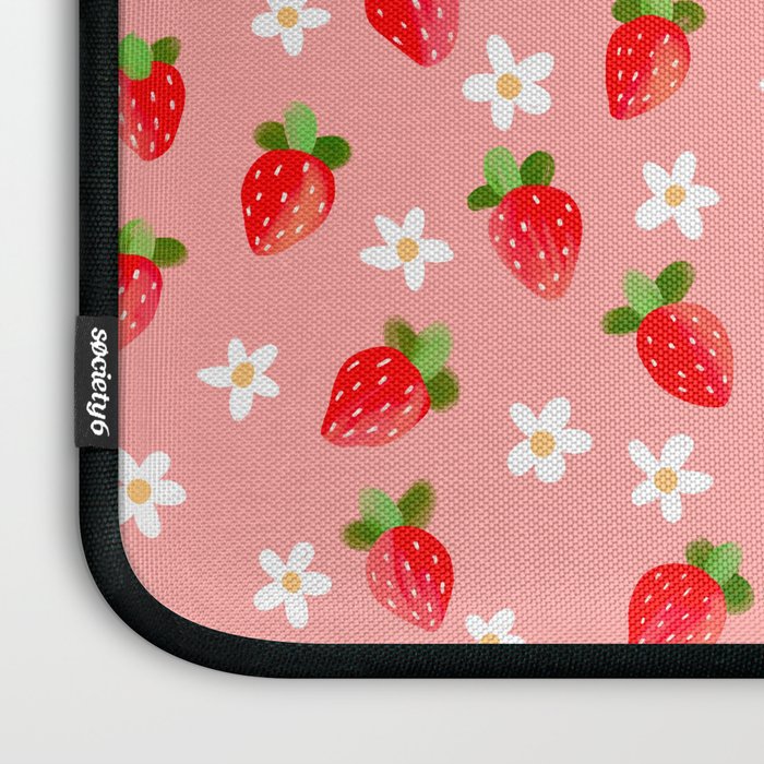 Strawberry Pattern- Pink Background Laptop Sleeve Gallery Image 3