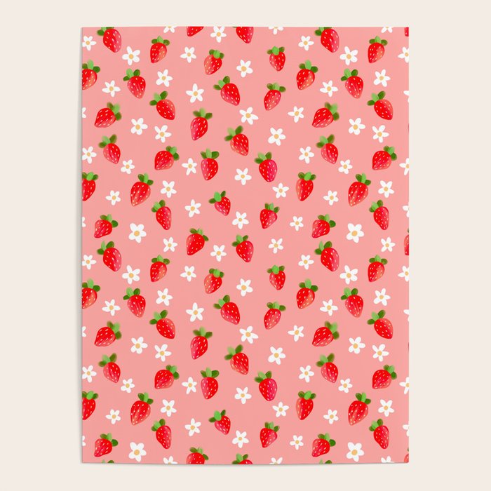 Strawberry Pattern- Pink Background Poster Gallery Image 4