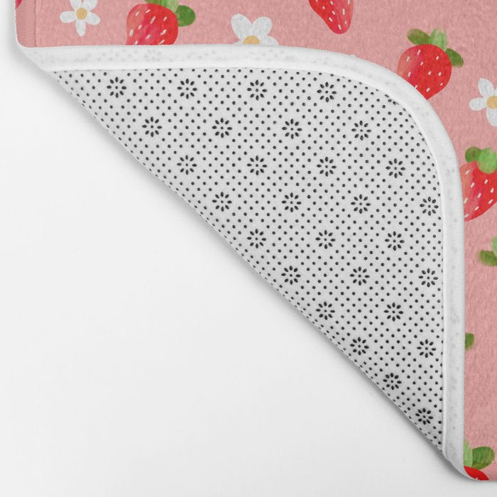 Strawberry Pattern- Pink Background Bath Mat Gallery Image 2