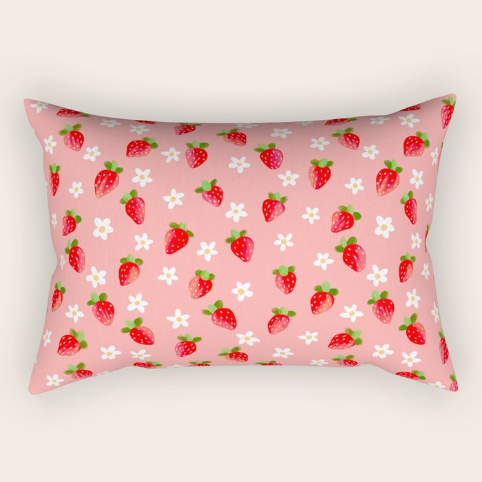 Strawberry Pattern- Pink Background Rectangular Pillow Gallery Image 2