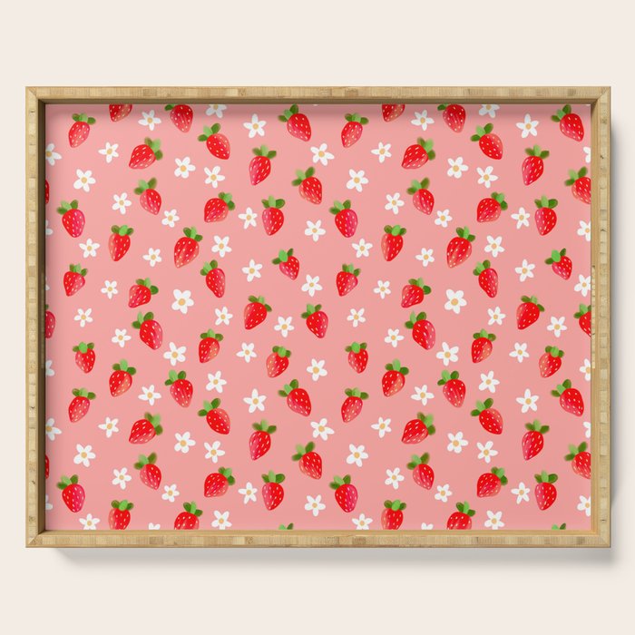 Strawberry Pattern- Pink Background Serving Tray Gallery Image 1