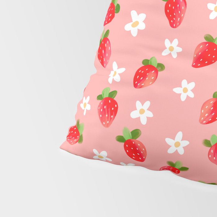 Strawberry Pattern- Pink Background Pillow Sham Gallery Image 4