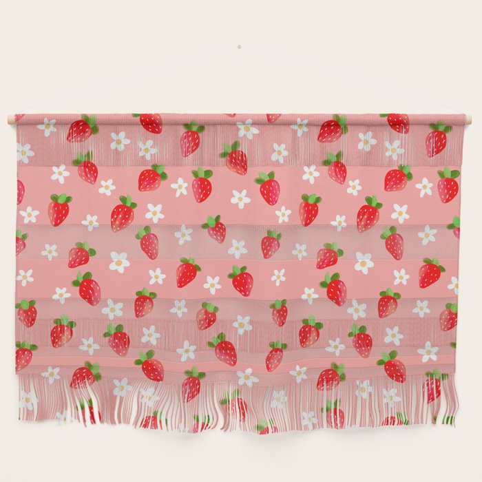 Strawberry Pattern- Pink Background Wall Hanging Gallery Image 1