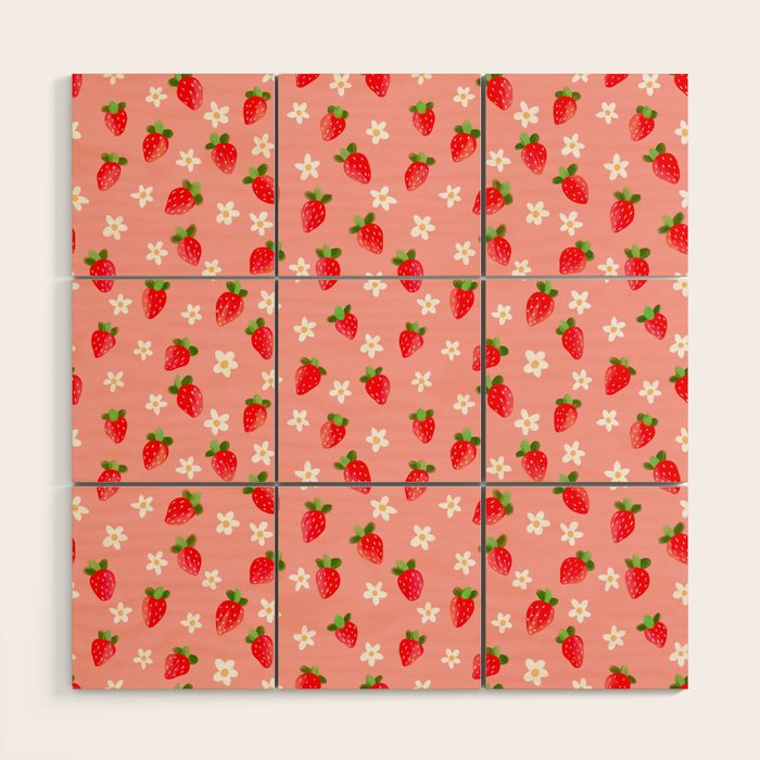 Strawberry Pattern- Pink Background Wood Wall Art Gallery Image 1