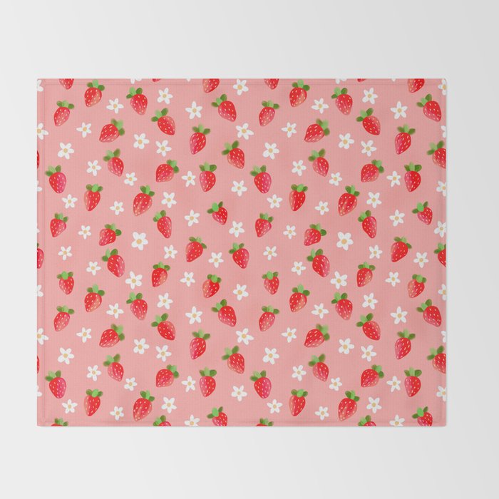 Strawberry Pattern- Pink Background Throw Blanket Gallery Image 2