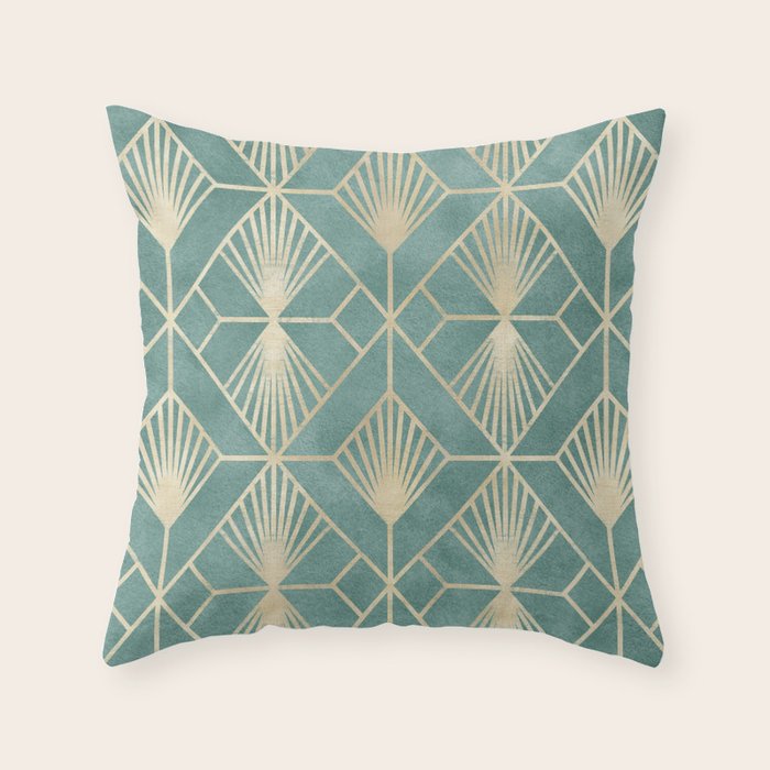 Art Deco Diamonds in Teal and Gold Throw Pillow Gallery Image 6