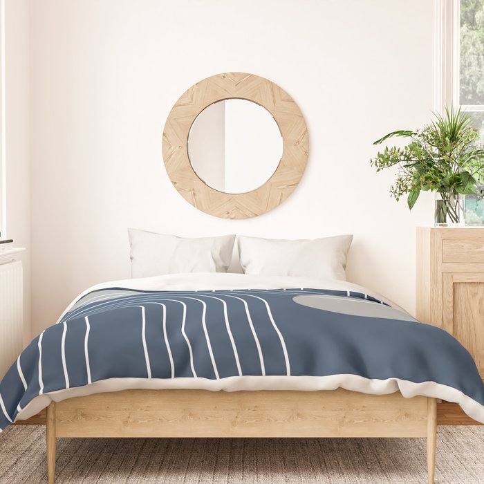 Mid Century Modern Geometric 106 in Navy Blue and Grey (Rainbow and Sun Abstraction) Duvet Cover Gallery Image 3