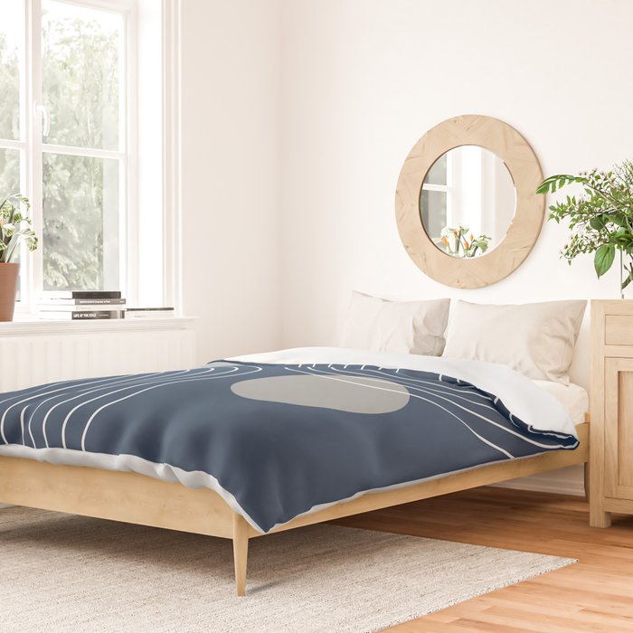 Mid Century Modern Geometric 106 in Navy Blue and Grey (Rainbow and Sun Abstraction) Duvet Cover Gallery Image 2