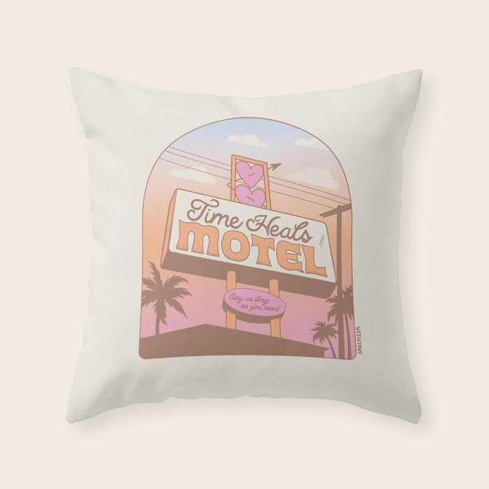 TIME HEALS - Cream - Inspired by PANTONE 17 1230 Mocha Mousse Throw Pillow Gallery Image 1