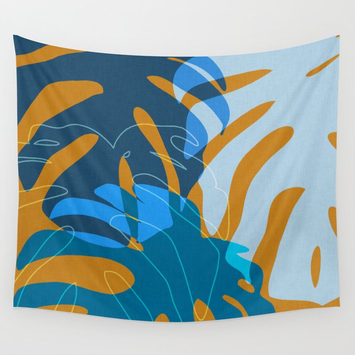 monstera mix plant minimal Wall Tapestry Gallery Image 1