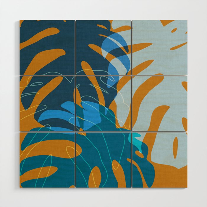 monstera mix plant minimal Wood Wall Art Gallery Image 1