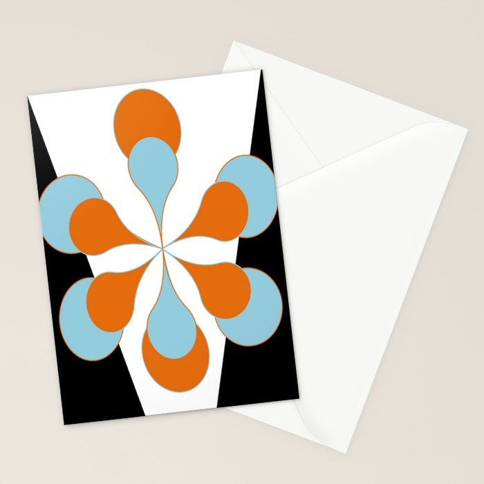 Mid-Century Modern Art 1.4 Aqua Orange Flower Stationery Card Gallery Image 2