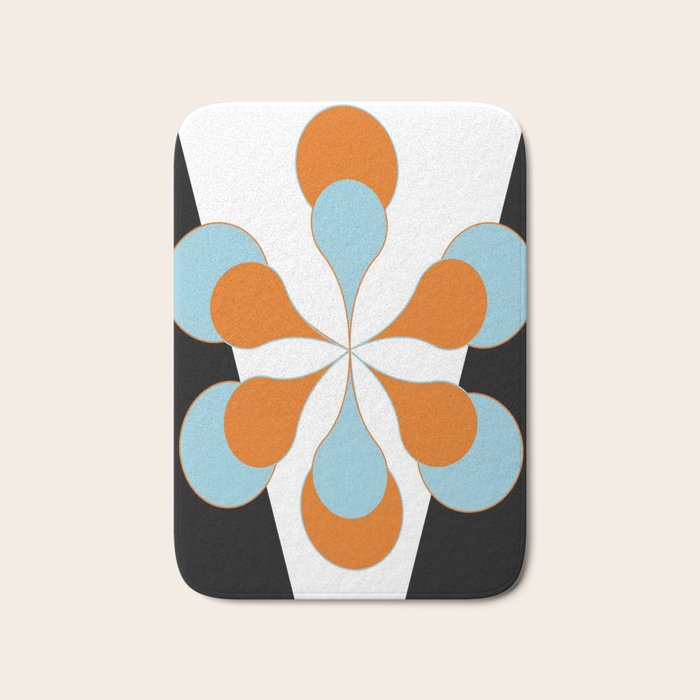 Mid-Century Modern Art 1.4 Aqua Orange Flower Bath Mat Gallery Image 1