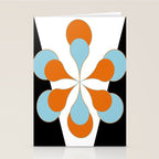 Mid-Century Modern Art 1.4 Aqua Orange Flower Stationery Card Gallery Image 2
