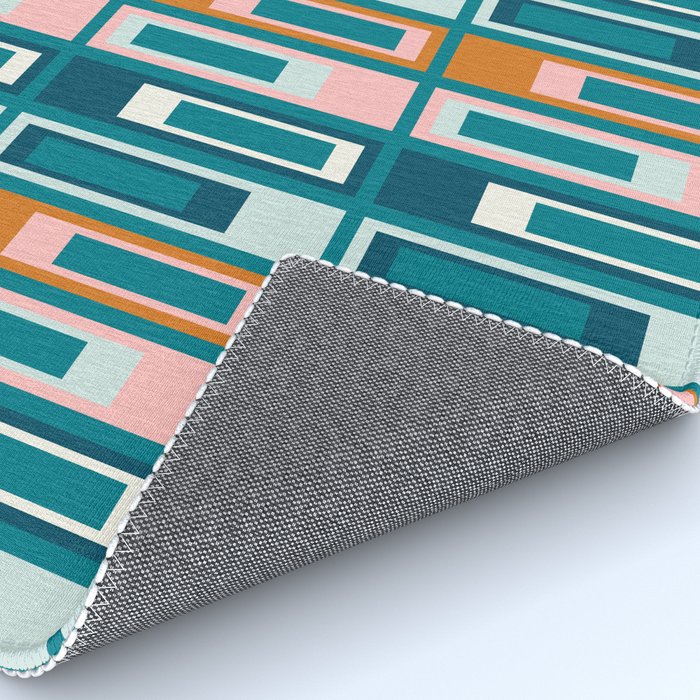 Mid Century Modern Geometric Lexington Ave Pattern in Teal Ochre Pink Rug Gallery Image 4