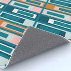 Mid Century Modern Geometric Lexington Ave Pattern in Teal Ochre Pink Rug Gallery Image 4