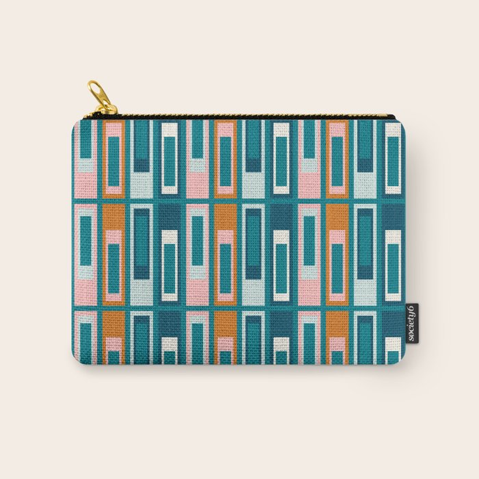 Mid Century Modern Geometric Lexington Ave Pattern in Teal Ochre Pink Carry All Pouch Gallery Image 1