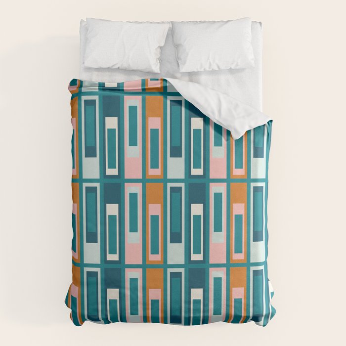 Mid Century Modern Geometric Lexington Ave Pattern in Teal Ochre Pink Duvet Cover Gallery Image 6
