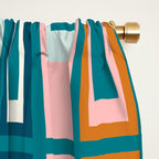 Mid Century Modern Geometric Lexington Ave Pattern in Teal Ochre Pink Window Curtain Gallery Image 2