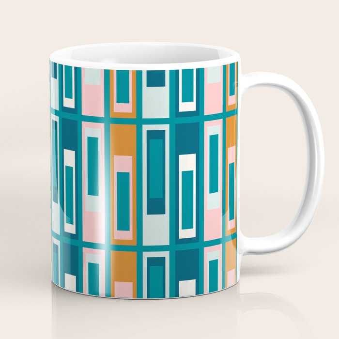 Mid Century Modern Geometric Lexington Ave Pattern in Teal Ochre Pink Coffee Mug Gallery Image 1