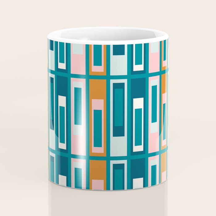 Mid Century Modern Geometric Lexington Ave Pattern in Teal Ochre Pink Coffee Mug Gallery Image 4