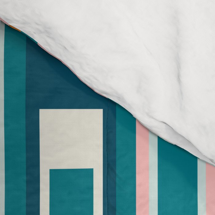 Mid Century Modern Geometric Lexington Ave Pattern in Teal Ochre Pink Comforter Gallery Image 4