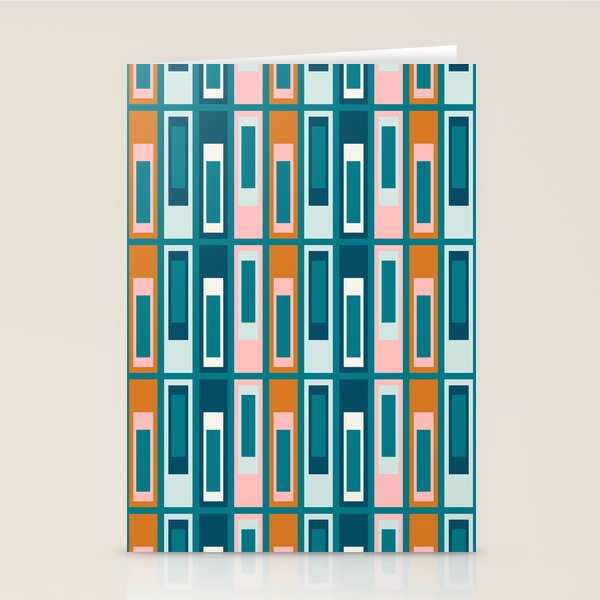 Mid Century Modern Geometric Lexington Ave Pattern in Teal Ochre Pink Stationery Card Gallery Image 2