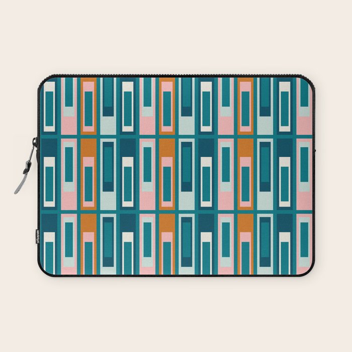 Mid Century Modern Geometric Lexington Ave Pattern in Teal Ochre Pink Laptop Sleeve Gallery Image 1
