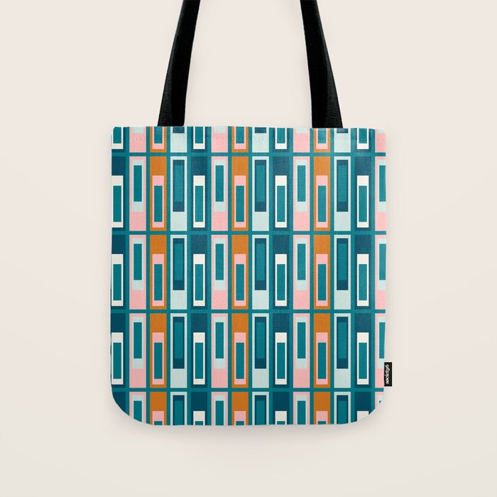 Mid Century Modern Geometric Lexington Ave Pattern in Teal Ochre Pink Tote Bag Gallery Image 1