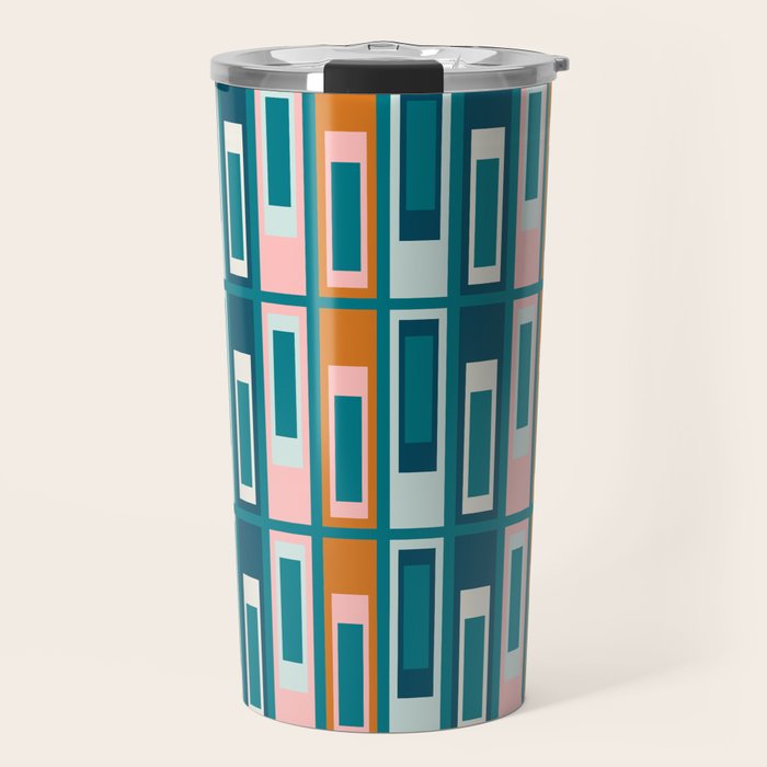 Mid Century Modern Geometric Lexington Ave Pattern in Teal Ochre Pink Travel Mug Gallery Image 1