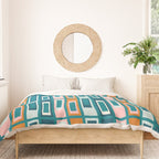 Mid Century Modern Geometric Lexington Ave Pattern in Teal Ochre Pink Duvet Cover Gallery Image 3