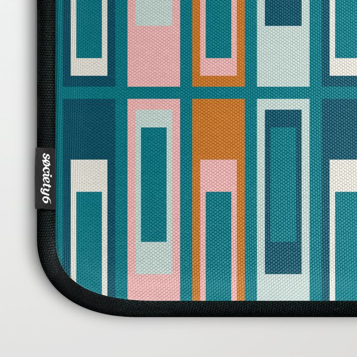 Mid Century Modern Geometric Lexington Ave Pattern in Teal Ochre Pink Laptop Sleeve Gallery Image 3