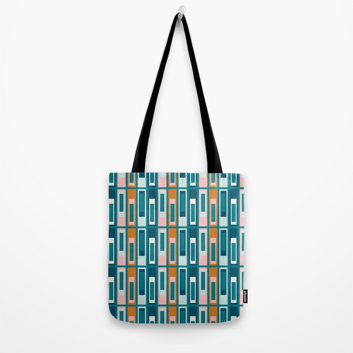 Mid Century Modern Geometric Lexington Ave Pattern in Teal Ochre Pink Tote Bag Gallery Image 2