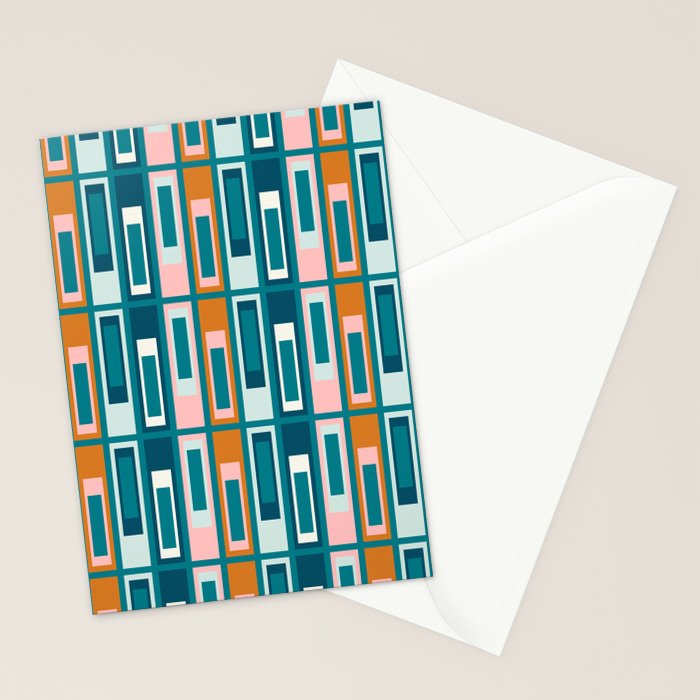Mid Century Modern Geometric Lexington Ave Pattern in Teal Ochre Pink Stationery Card Gallery Image 2
