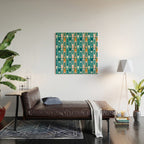 Mid Century Modern Geometric Lexington Ave Pattern in Teal Ochre Pink Wood Wall Art Gallery Image 2