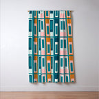 Mid Century Modern Geometric Lexington Ave Pattern in Teal Ochre Pink Window Curtain Gallery Image 3