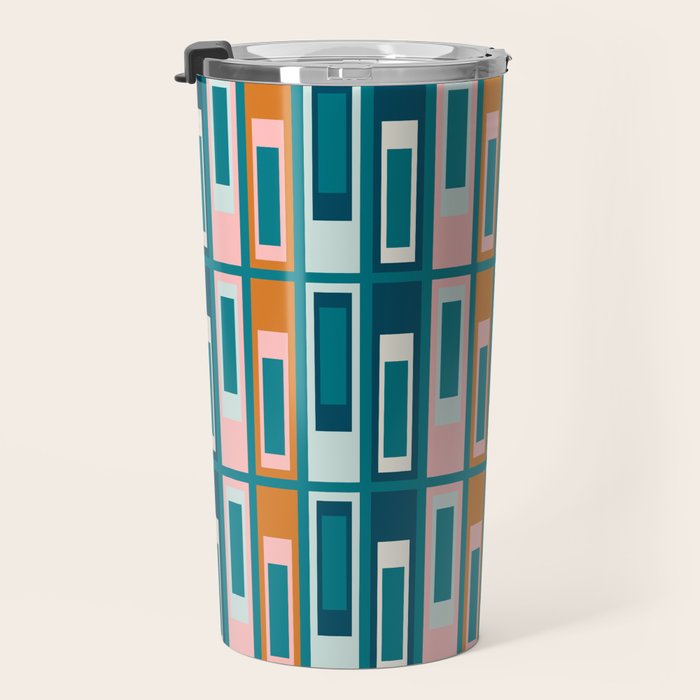 Mid Century Modern Geometric Lexington Ave Pattern in Teal Ochre Pink Travel Mug Gallery Image 3